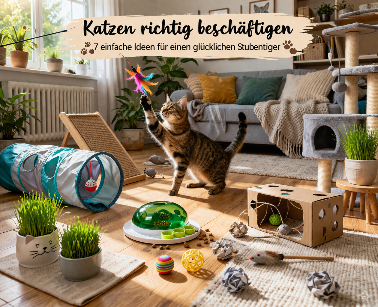 Katzen richtig beschäftigen: 7 einfache Ideen für einen glücklichen Stubentiger